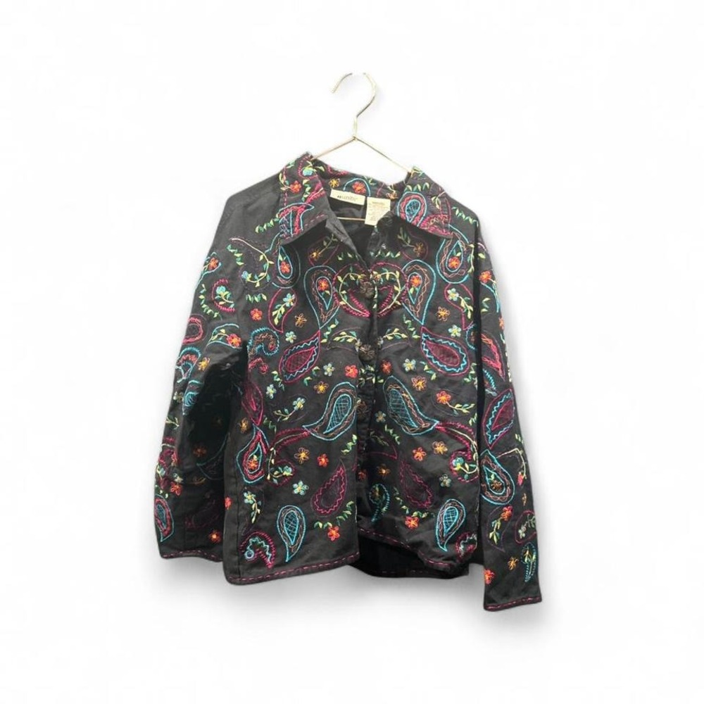 Women's Black & multi-color embroidered paisley button-up‎ jacket by Unit MEDIUM